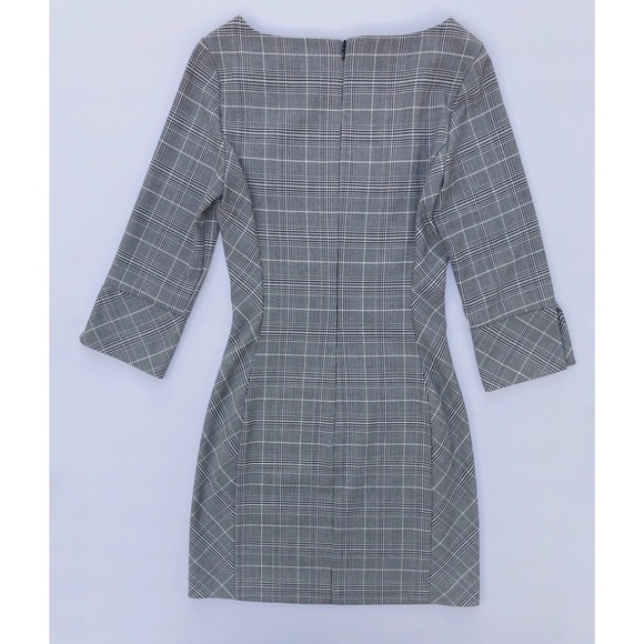 H&M Plaid Black Grey Print Mini Dress 3/4th Sz 0 - Picture 2 of 14
